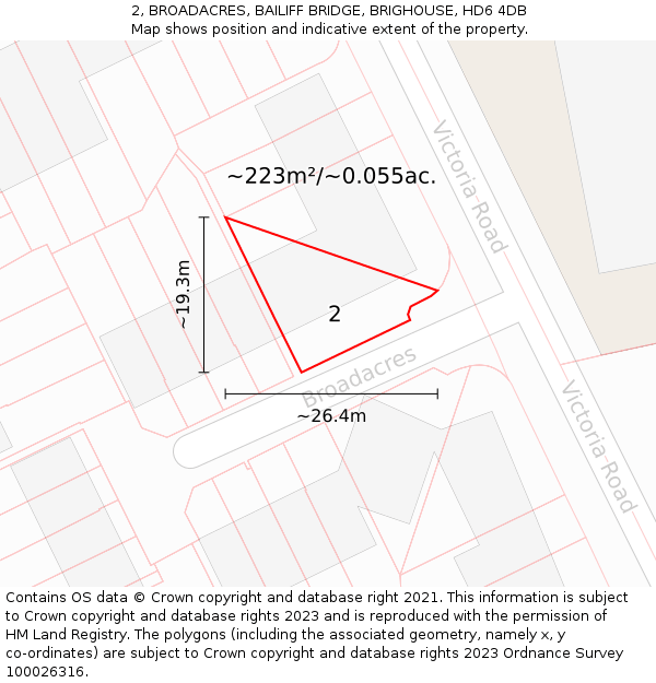 2, BROADACRES, BAILIFF BRIDGE, BRIGHOUSE, HD6 4DB: Plot and title map