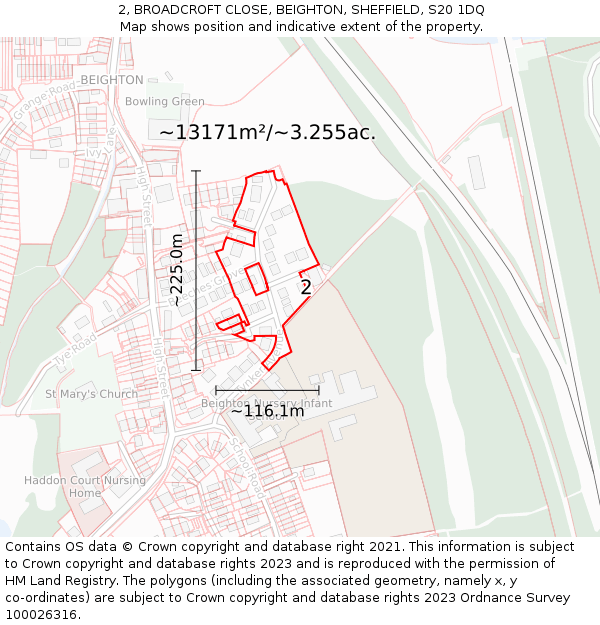 2, BROADCROFT CLOSE, BEIGHTON, SHEFFIELD, S20 1DQ: Plot and title map