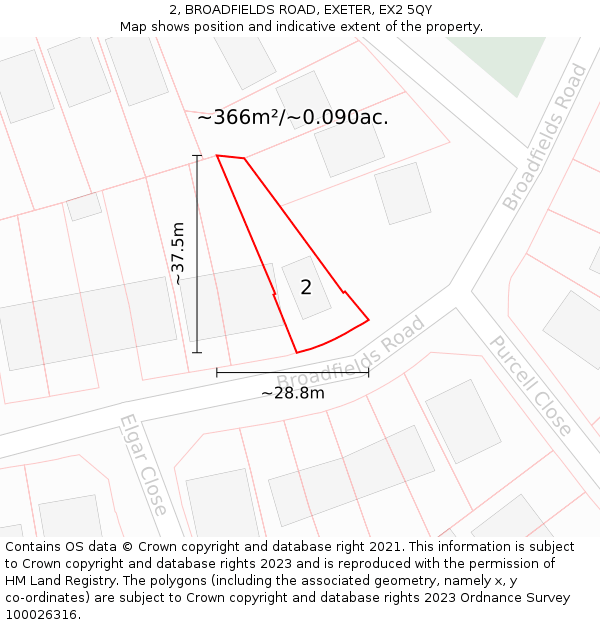 2, BROADFIELDS ROAD, EXETER, EX2 5QY: Plot and title map