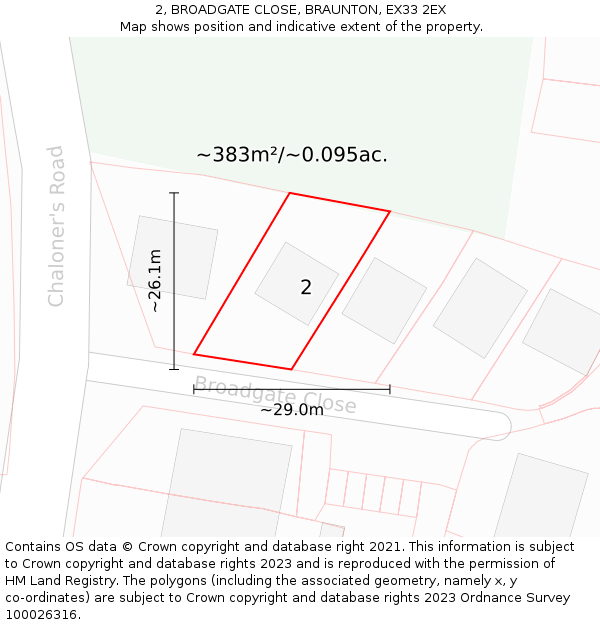 2, BROADGATE CLOSE, BRAUNTON, EX33 2EX: Plot and title map