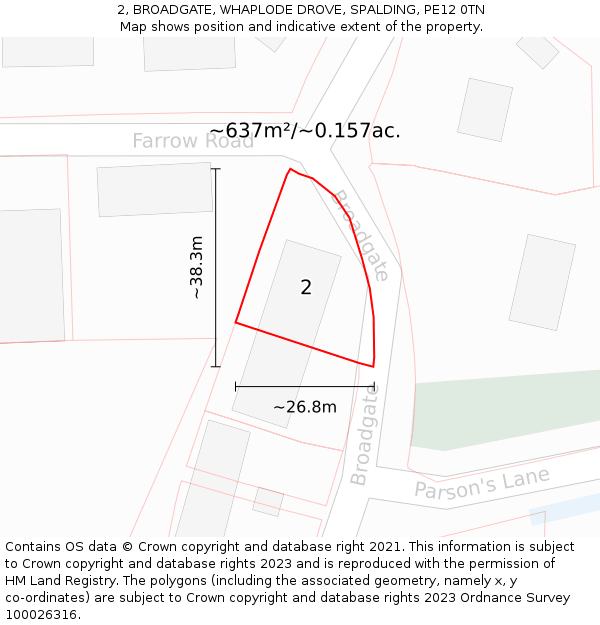2, BROADGATE, WHAPLODE DROVE, SPALDING, PE12 0TN: Plot and title map
