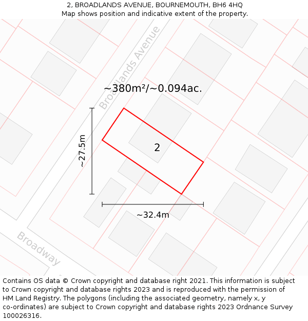 2, BROADLANDS AVENUE, BOURNEMOUTH, BH6 4HQ: Plot and title map