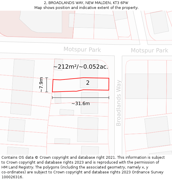 2, BROADLANDS WAY, NEW MALDEN, KT3 6PW: Plot and title map