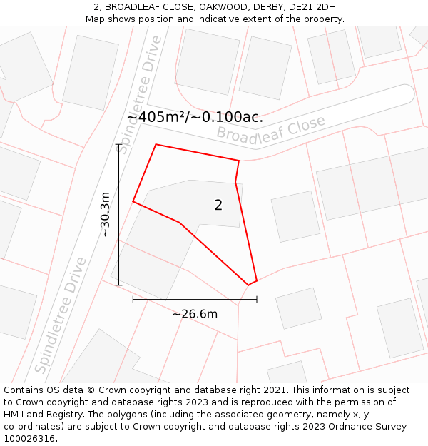 2, BROADLEAF CLOSE, OAKWOOD, DERBY, DE21 2DH: Plot and title map