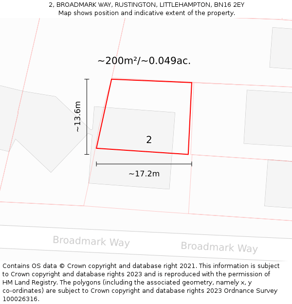 2, BROADMARK WAY, RUSTINGTON, LITTLEHAMPTON, BN16 2EY: Plot and title map