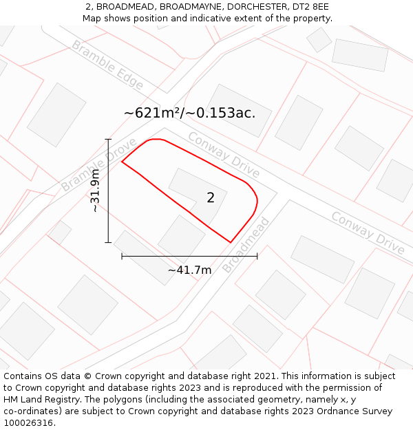 2, BROADMEAD, BROADMAYNE, DORCHESTER, DT2 8EE: Plot and title map