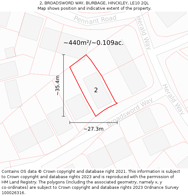 2, BROADSWORD WAY, BURBAGE, HINCKLEY, LE10 2QL: Plot and title map