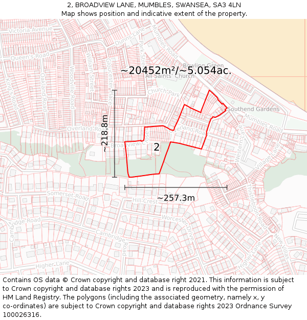 2, BROADVIEW LANE, MUMBLES, SWANSEA, SA3 4LN: Plot and title map