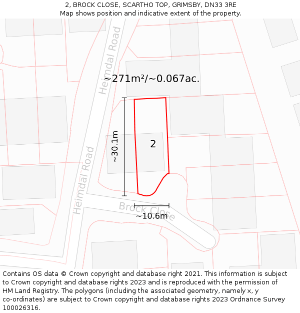 2, BROCK CLOSE, SCARTHO TOP, GRIMSBY, DN33 3RE: Plot and title map