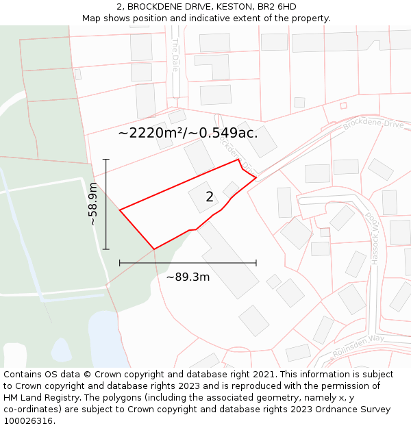 2, BROCKDENE DRIVE, KESTON, BR2 6HD: Plot and title map