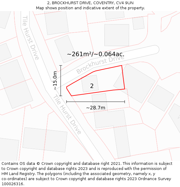 2, BROCKHURST DRIVE, COVENTRY, CV4 9UN: Plot and title map