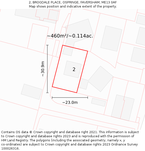 2, BROGDALE PLACE, OSPRINGE, FAVERSHAM, ME13 0AF: Plot and title map