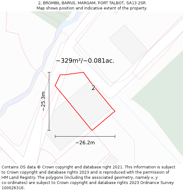2, BROMBIL BARNS, MARGAM, PORT TALBOT, SA13 2SR: Plot and title map