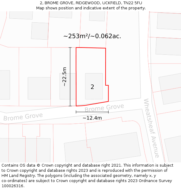 2, BROME GROVE, RIDGEWOOD, UCKFIELD, TN22 5FU: Plot and title map