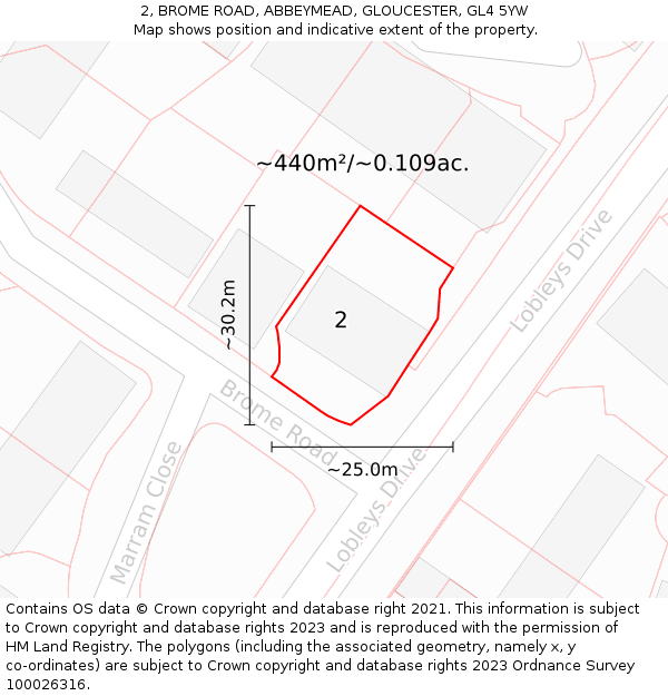 2, BROME ROAD, ABBEYMEAD, GLOUCESTER, GL4 5YW: Plot and title map