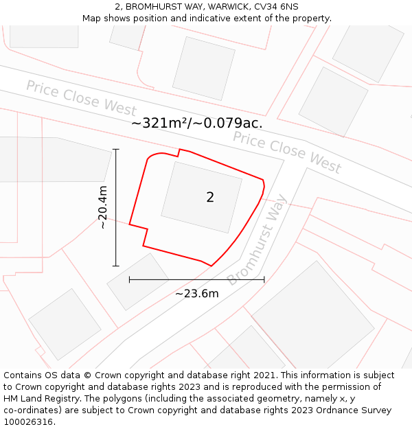 2, BROMHURST WAY, WARWICK, CV34 6NS: Plot and title map