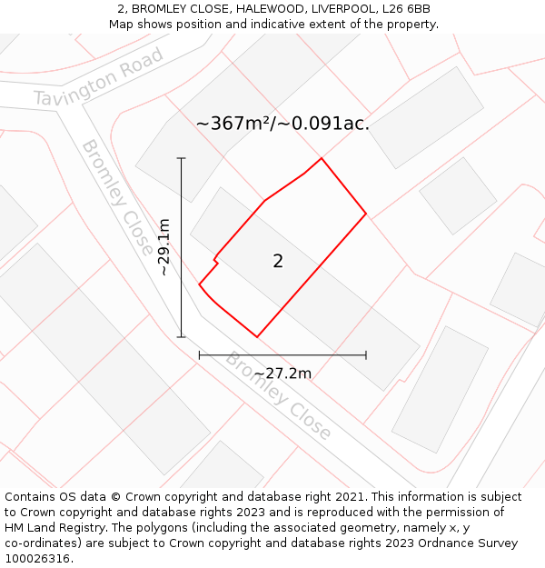 2, BROMLEY CLOSE, HALEWOOD, LIVERPOOL, L26 6BB: Plot and title map