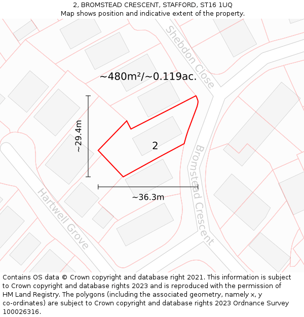 2, BROMSTEAD CRESCENT, STAFFORD, ST16 1UQ: Plot and title map