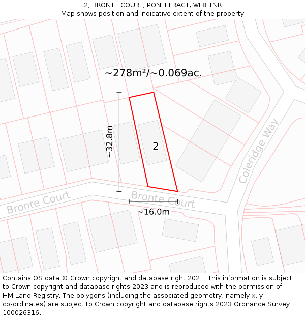 2, BRONTE COURT, PONTEFRACT, WF8 1NR: Plot and title map