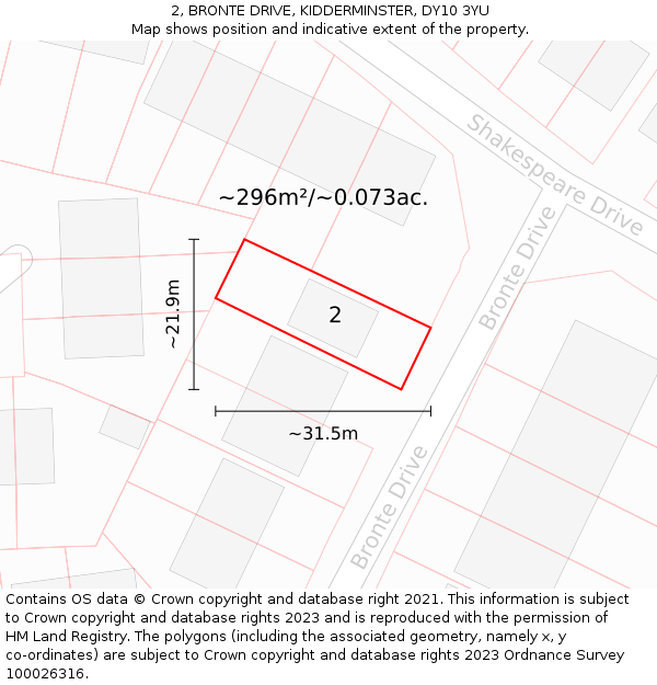 2, BRONTE DRIVE, KIDDERMINSTER, DY10 3YU: Plot and title map