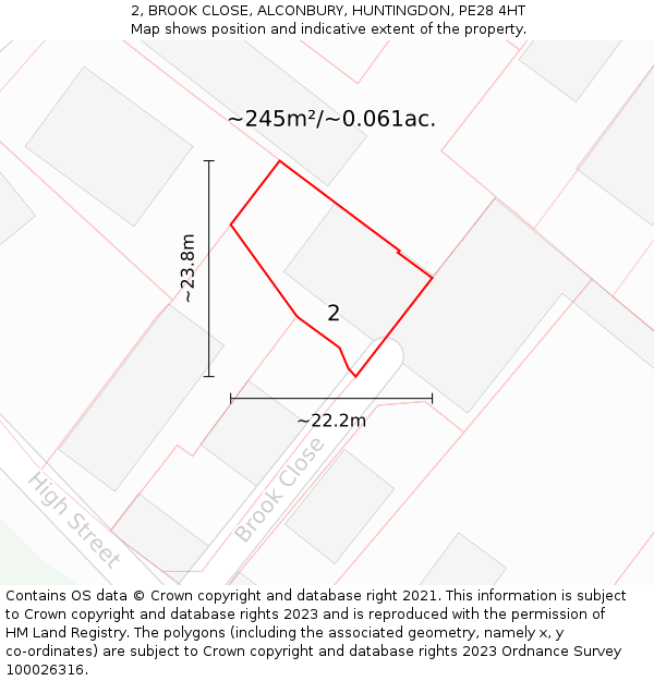 2, BROOK CLOSE, ALCONBURY, HUNTINGDON, PE28 4HT: Plot and title map