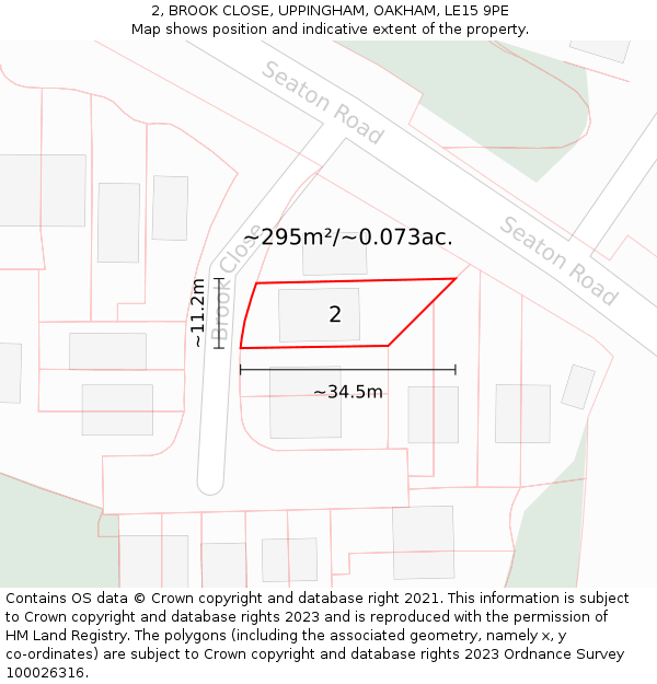 2, BROOK CLOSE, UPPINGHAM, OAKHAM, LE15 9PE: Plot and title map