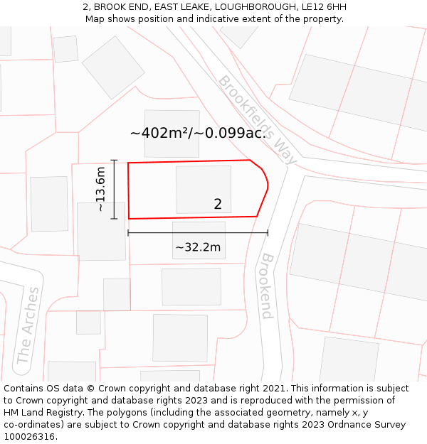 2, BROOK END, EAST LEAKE, LOUGHBOROUGH, LE12 6HH: Plot and title map