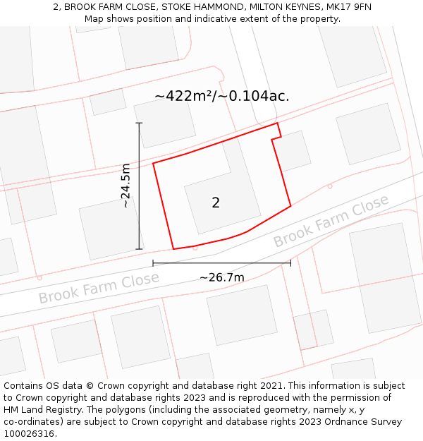 2, BROOK FARM CLOSE, STOKE HAMMOND, MILTON KEYNES, MK17 9FN: Plot and title map