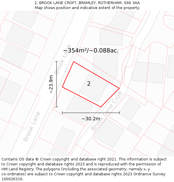 2, BROOK LANE CROFT, BRAMLEY, ROTHERHAM, S66 3AA: Plot and title map