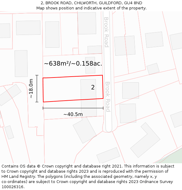 2, BROOK ROAD, CHILWORTH, GUILDFORD, GU4 8ND: Plot and title map