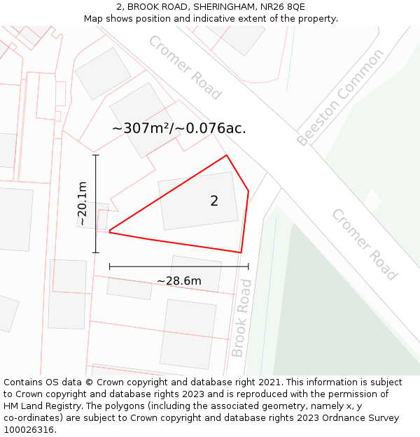 2, BROOK ROAD, SHERINGHAM, NR26 8QE: Plot and title map