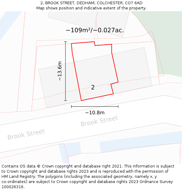 2, BROOK STREET, DEDHAM, COLCHESTER, CO7 6AD: Plot and title map