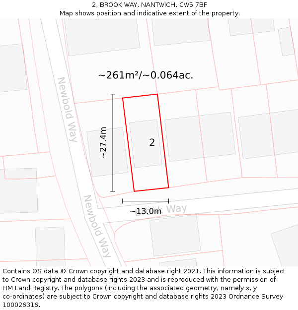 2, BROOK WAY, NANTWICH, CW5 7BF: Plot and title map