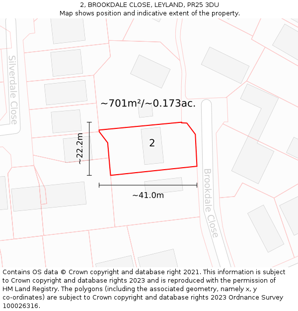 2, BROOKDALE CLOSE, LEYLAND, PR25 3DU: Plot and title map