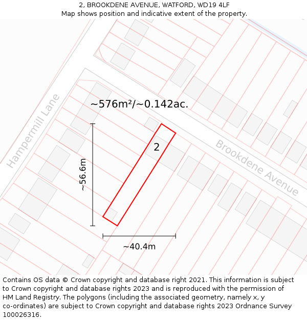 2, BROOKDENE AVENUE, WATFORD, WD19 4LF: Plot and title map