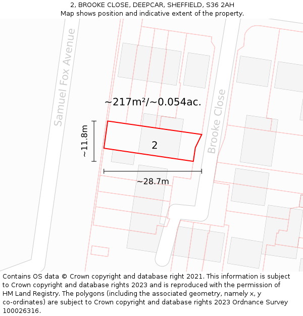 2, BROOKE CLOSE, DEEPCAR, SHEFFIELD, S36 2AH: Plot and title map