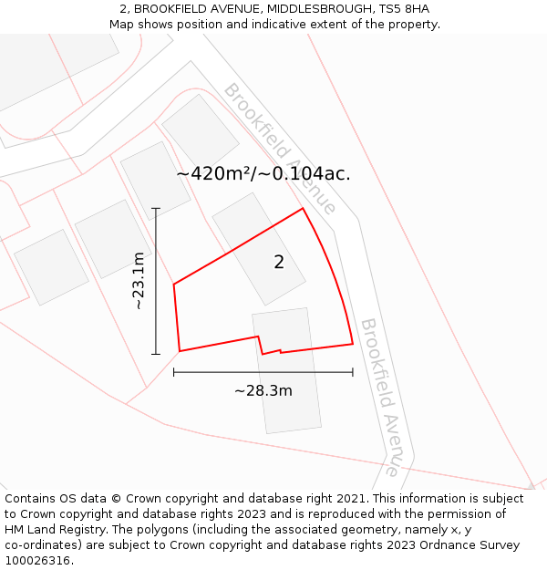 2, BROOKFIELD AVENUE, MIDDLESBROUGH, TS5 8HA: Plot and title map