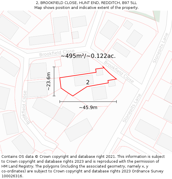 2, BROOKFIELD CLOSE, HUNT END, REDDITCH, B97 5LL: Plot and title map
