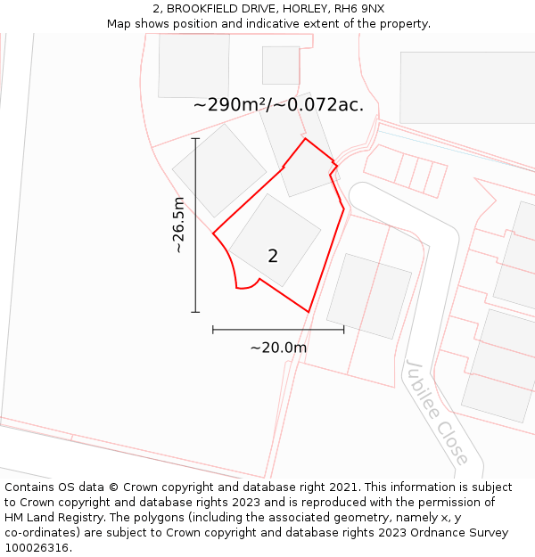 2, BROOKFIELD DRIVE, HORLEY, RH6 9NX: Plot and title map