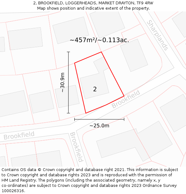 2, BROOKFIELD, LOGGERHEADS, MARKET DRAYTON, TF9 4RW: Plot and title map