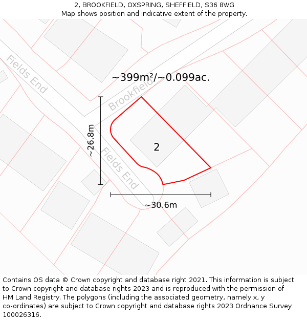 2, BROOKFIELD, OXSPRING, SHEFFIELD, S36 8WG: Plot and title map