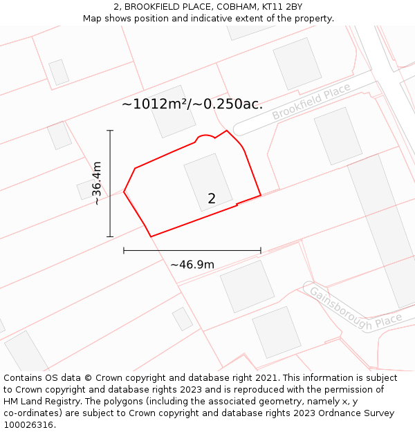 2, BROOKFIELD PLACE, COBHAM, KT11 2BY: Plot and title map