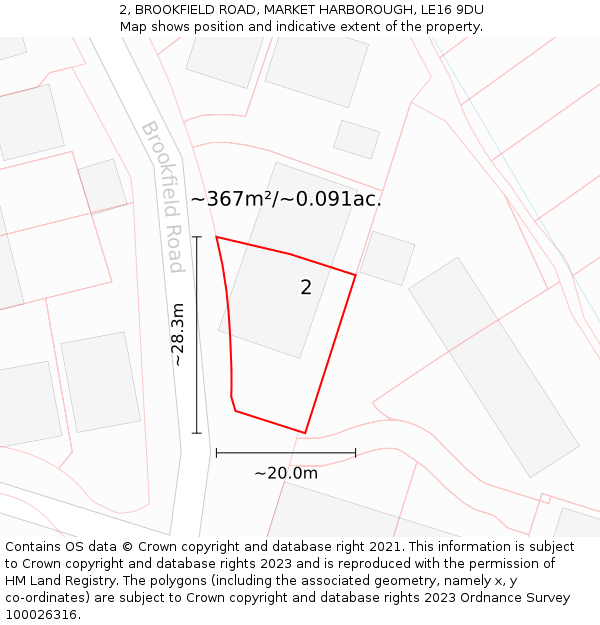 2, BROOKFIELD ROAD, MARKET HARBOROUGH, LE16 9DU: Plot and title map