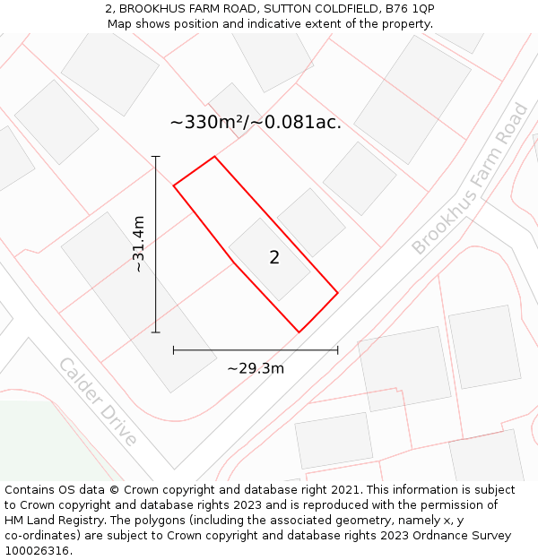 2, BROOKHUS FARM ROAD, SUTTON COLDFIELD, B76 1QP: Plot and title map