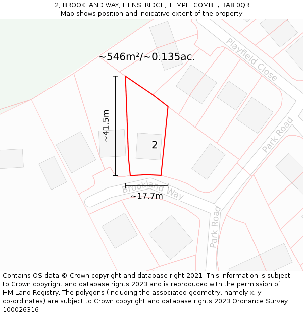 2, BROOKLAND WAY, HENSTRIDGE, TEMPLECOMBE, BA8 0QR: Plot and title map