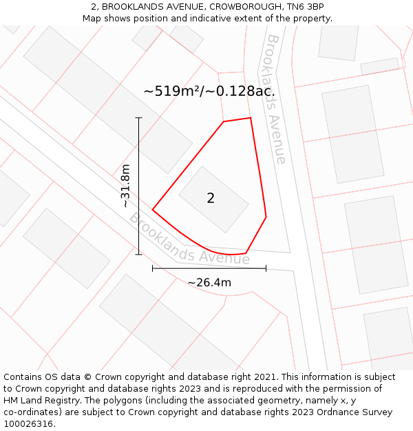 2, BROOKLANDS AVENUE, CROWBOROUGH, TN6 3BP: Plot and title map