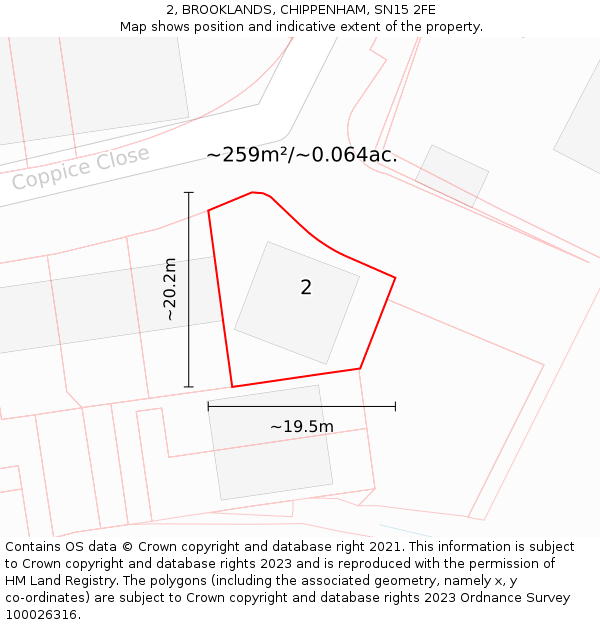 2, BROOKLANDS, CHIPPENHAM, SN15 2FE: Plot and title map
