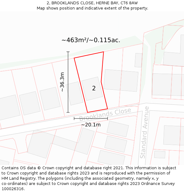 2, BROOKLANDS CLOSE, HERNE BAY, CT6 8AW: Plot and title map