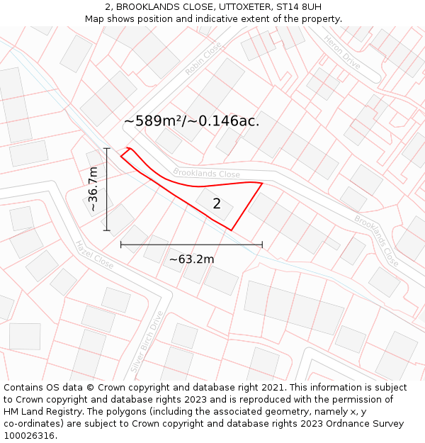 2, BROOKLANDS CLOSE, UTTOXETER, ST14 8UH: Plot and title map