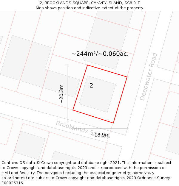 2, BROOKLANDS SQUARE, CANVEY ISLAND, SS8 0LE: Plot and title map